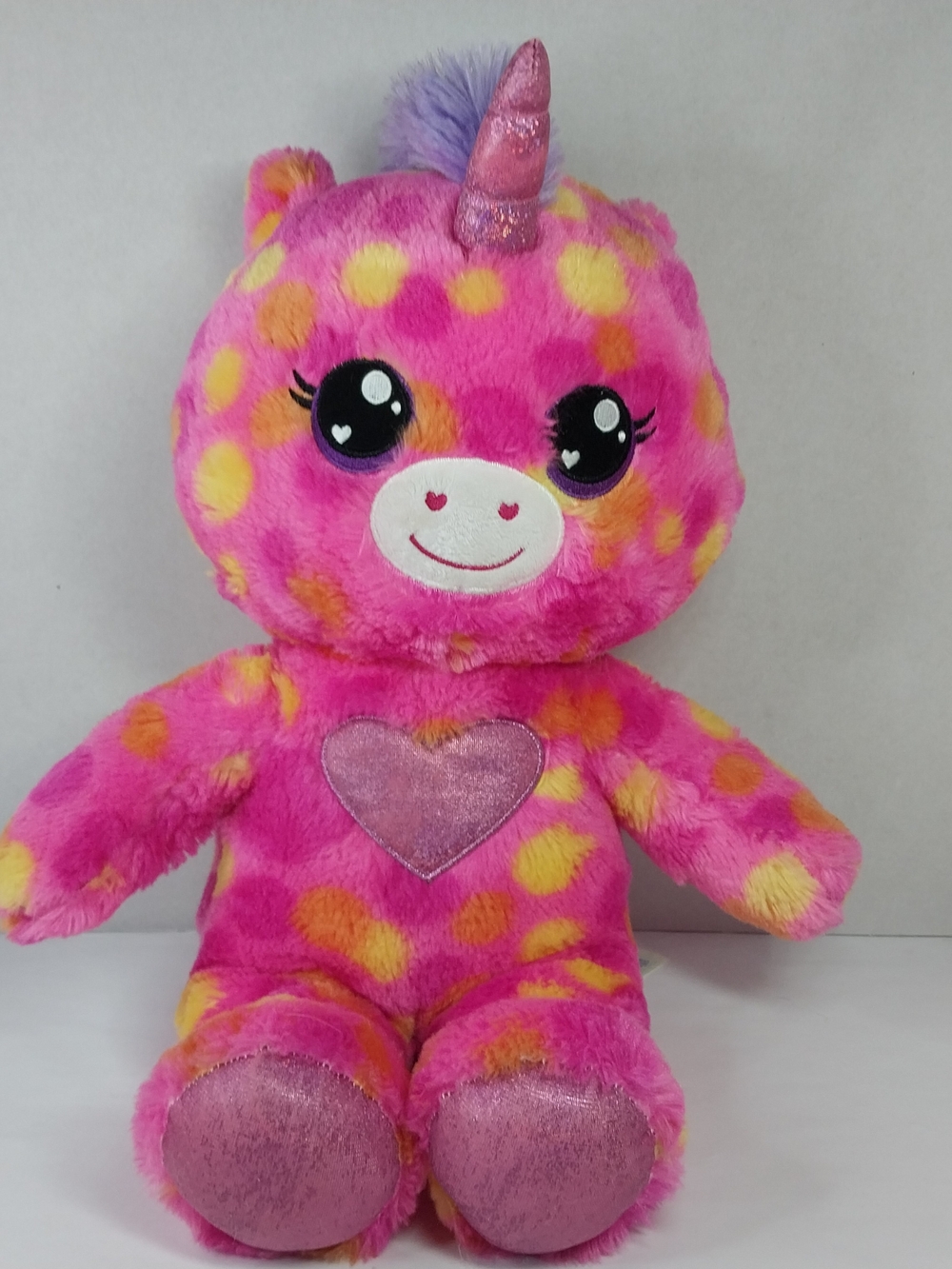Build a Bear Heartables Unicorn Dottie Pink Yellow Dots Purple Glitter Heart '19